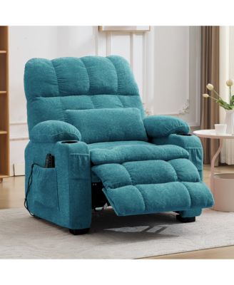 Oversized Power Recliner Chair, 150degree(s) Recline with Massage and Heat, Silent Motor, Terry Cloth Fabric, USB and Side Pockets