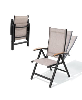 Outdoor Patio Aluminum Folding Teak Armrest Dining Chairs