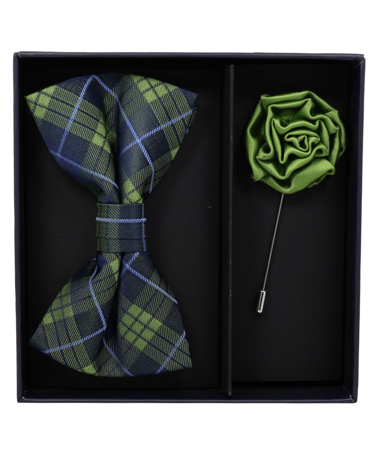 Men's 2-Piece Tartan Plaid Pre-Tied Bow Tie and Lapel Pin Box Set