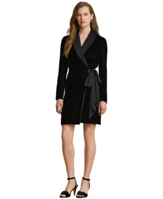 Women's Velvet Satin-Trim Faux-Wrap Dress