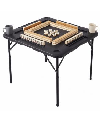 34" Folding Mahjong Table with 4 Cup Holders, HDPE Surface, No Table Mat