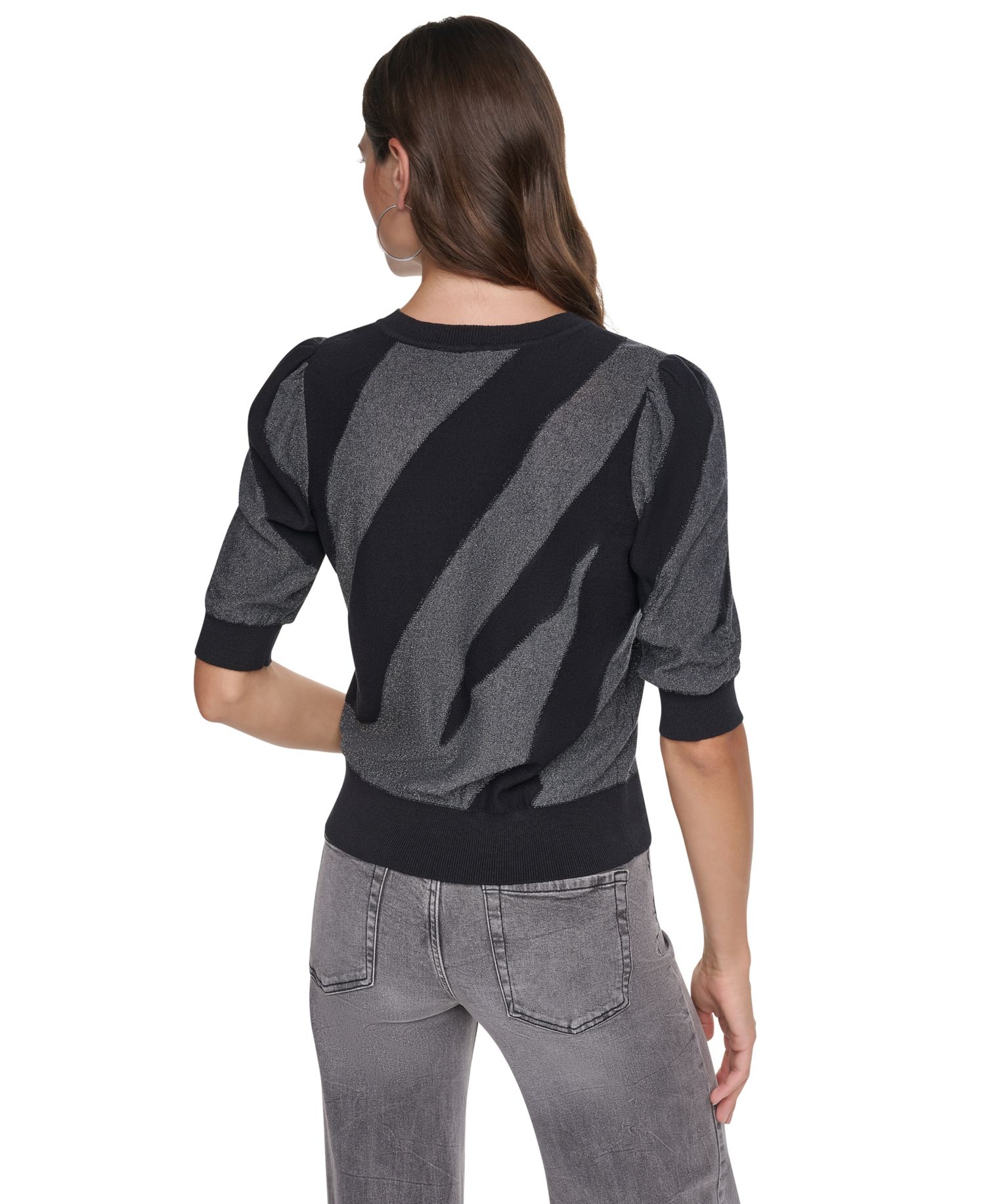 Women's Colorblock Lurex 3/4-Sleeve Pullover Sweater