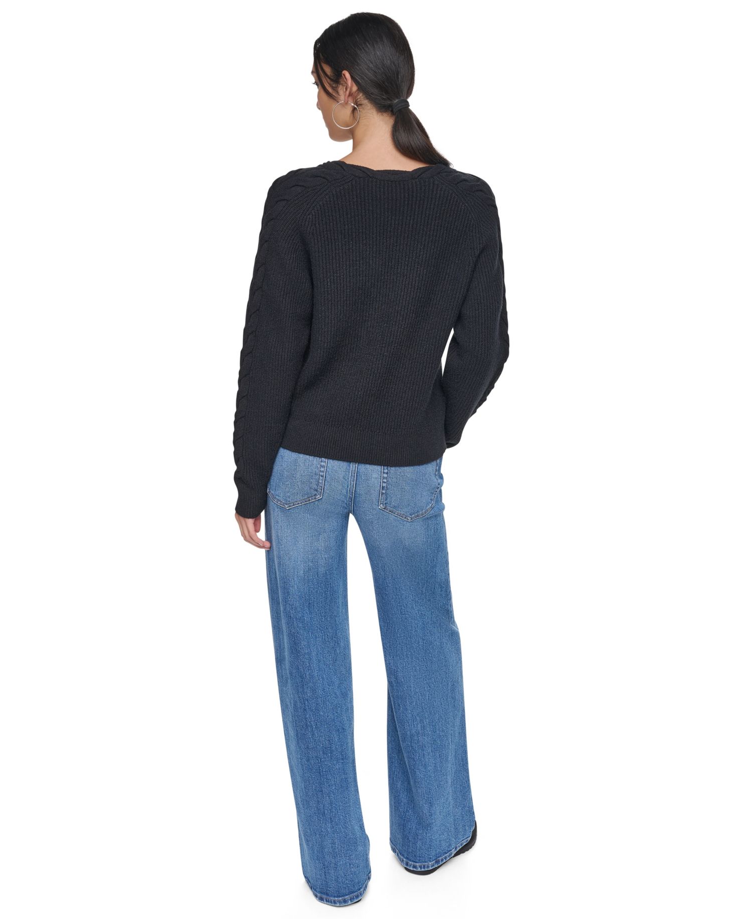 Women's Cable-Knit V-Neck Sweater