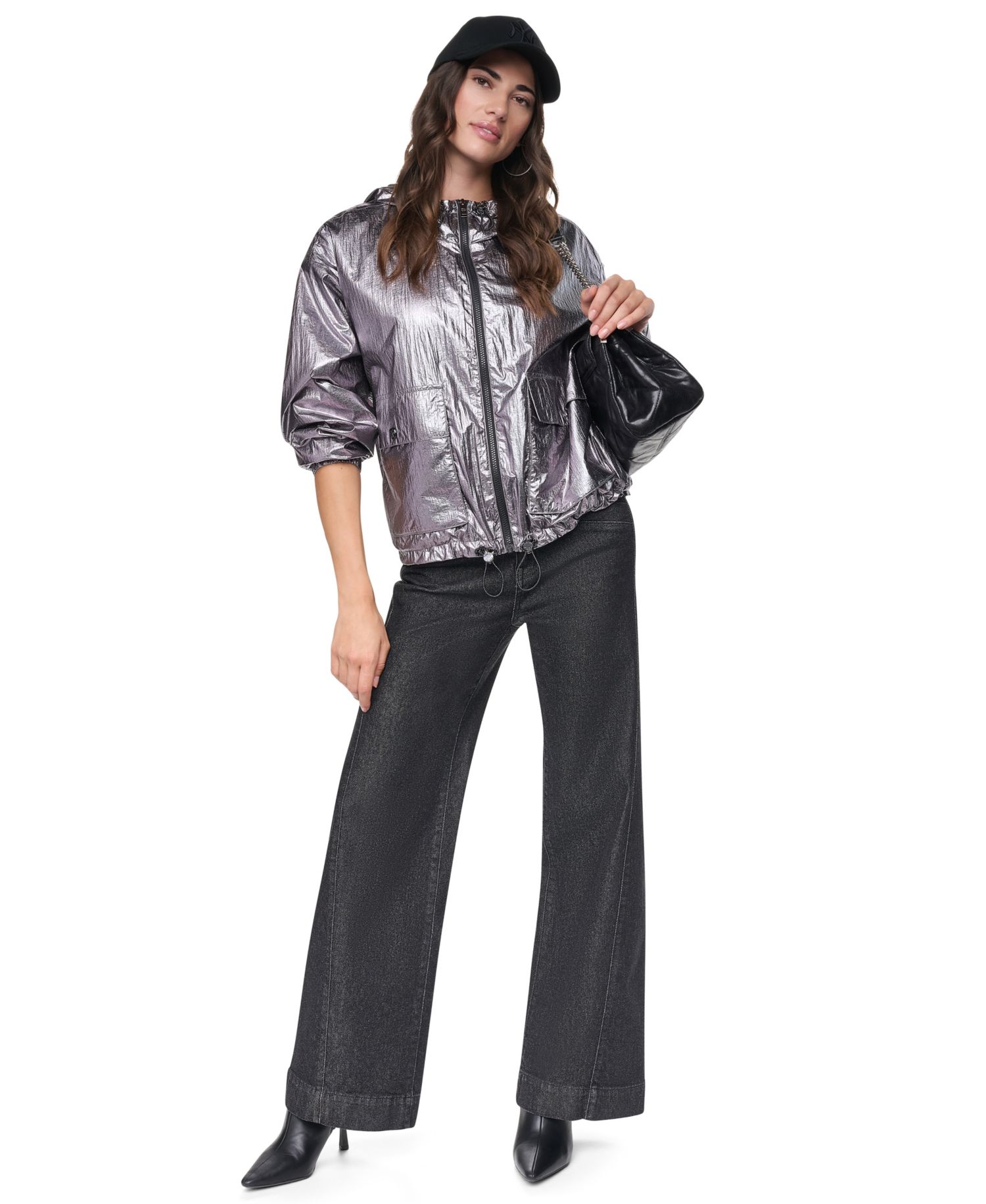 Women's Metallic Hooded Long-Sleeve Jacket