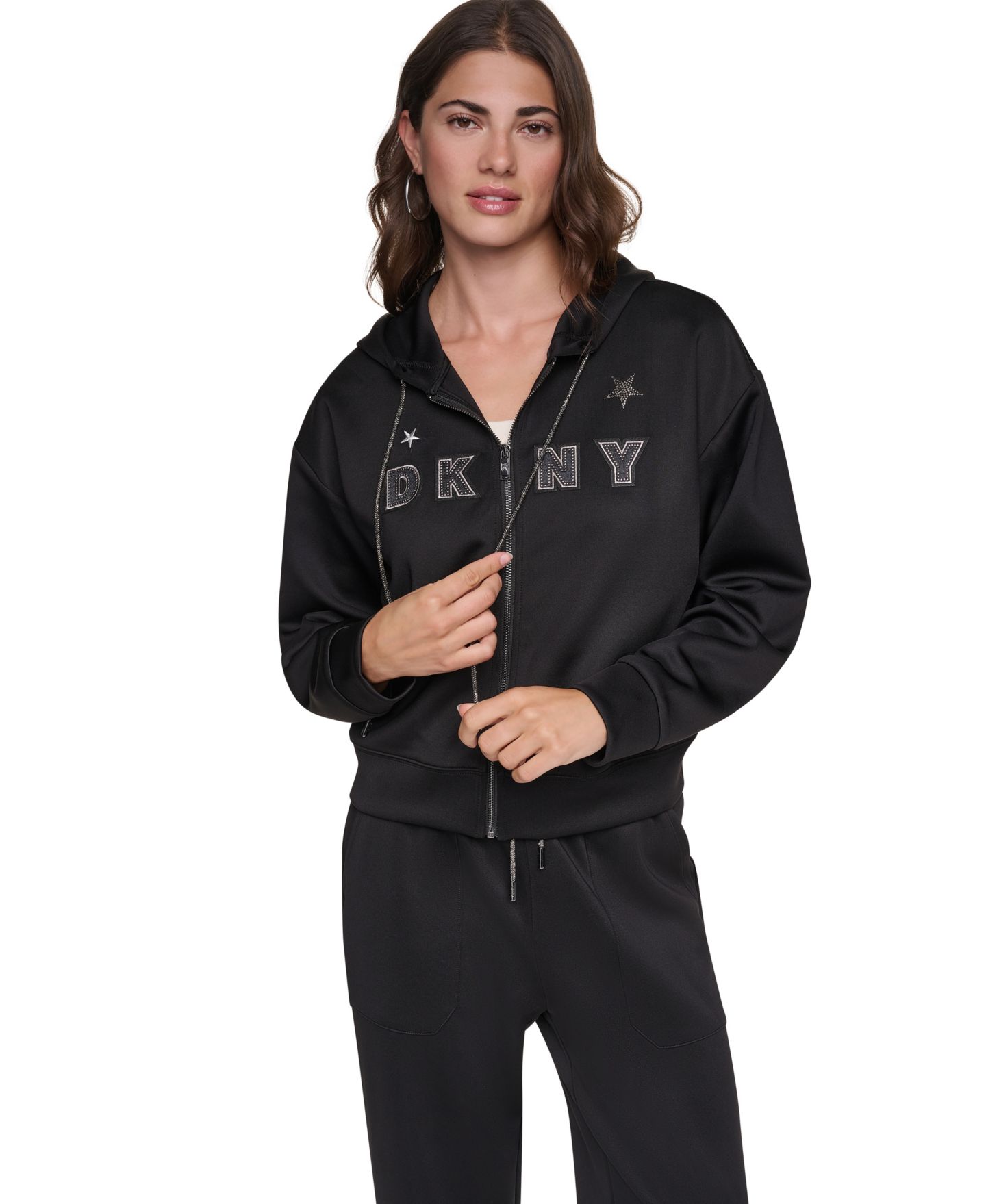 Женское худи на молнии DKNY Pins and Patches, цвет: Чёрный — фото 6