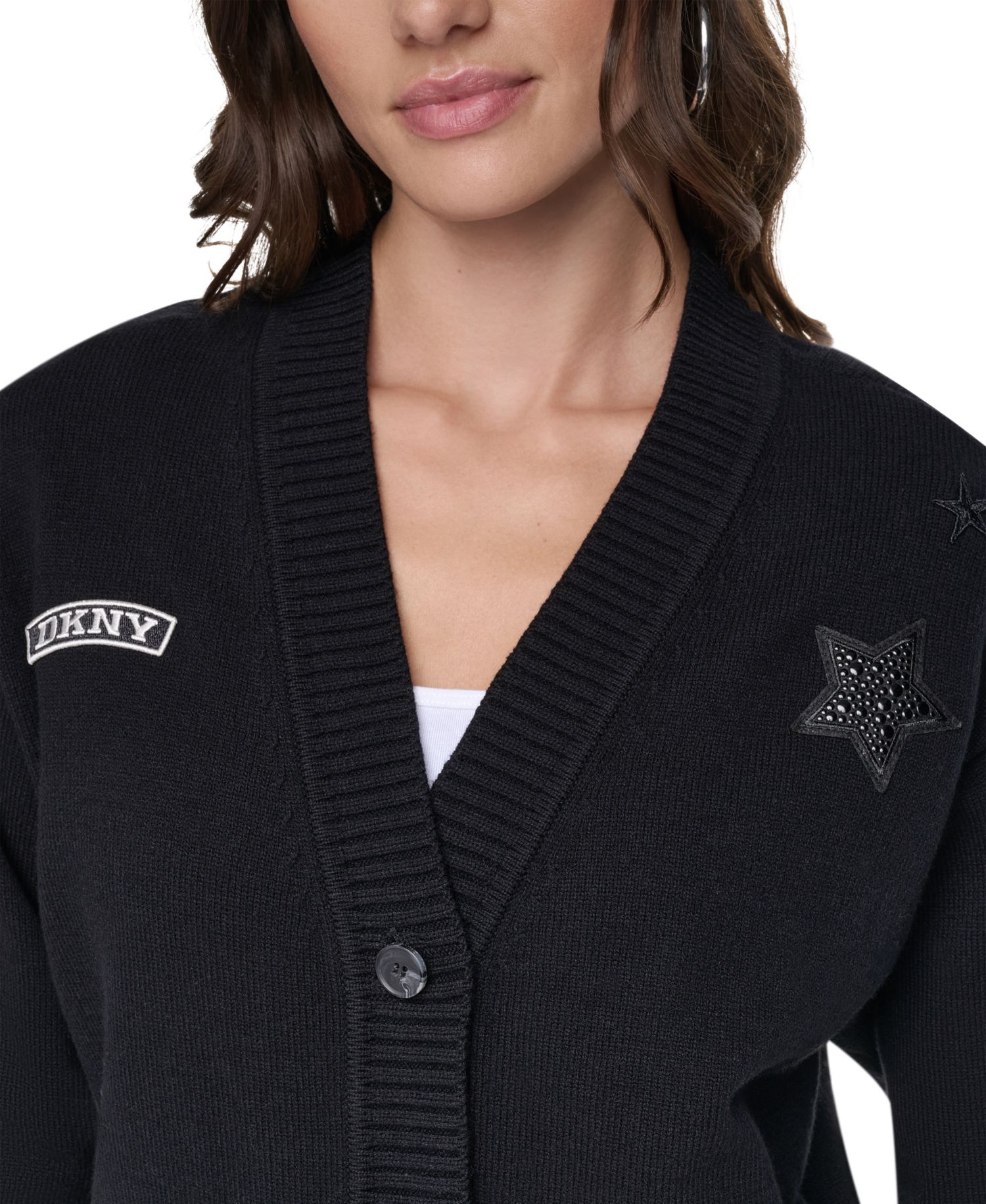 Women's Pins & Patches V-Neck Long-Sleeve Cardigan Sweater