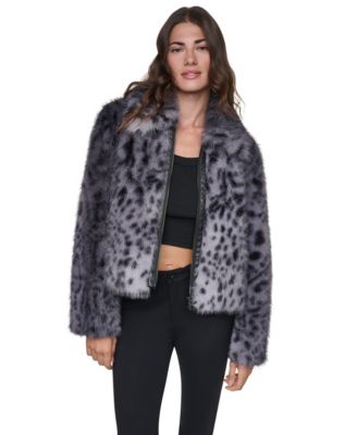 Women's Long-Sleeve Faux Fur Animal Print Jacket