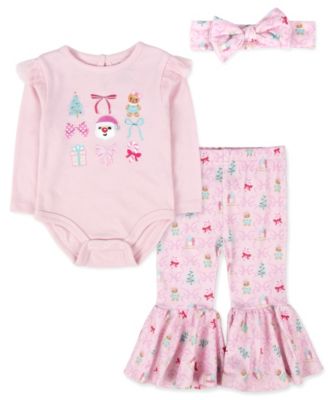 Boys' and Girls' Long-Sleeve Holiday Bodysuit, Pants, and Bow Headband, 3-Piece Set