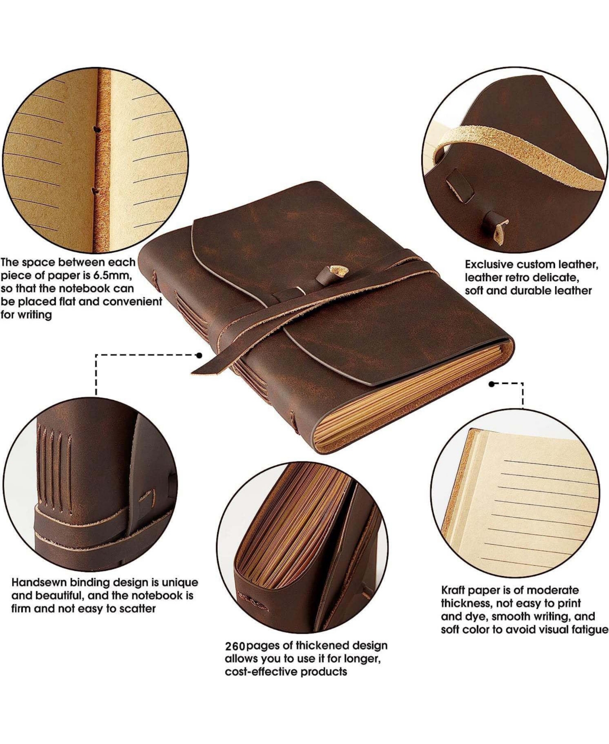 Danrong Journal Notebook Handmade 260 Pages Writing Gift For Men Women Travel