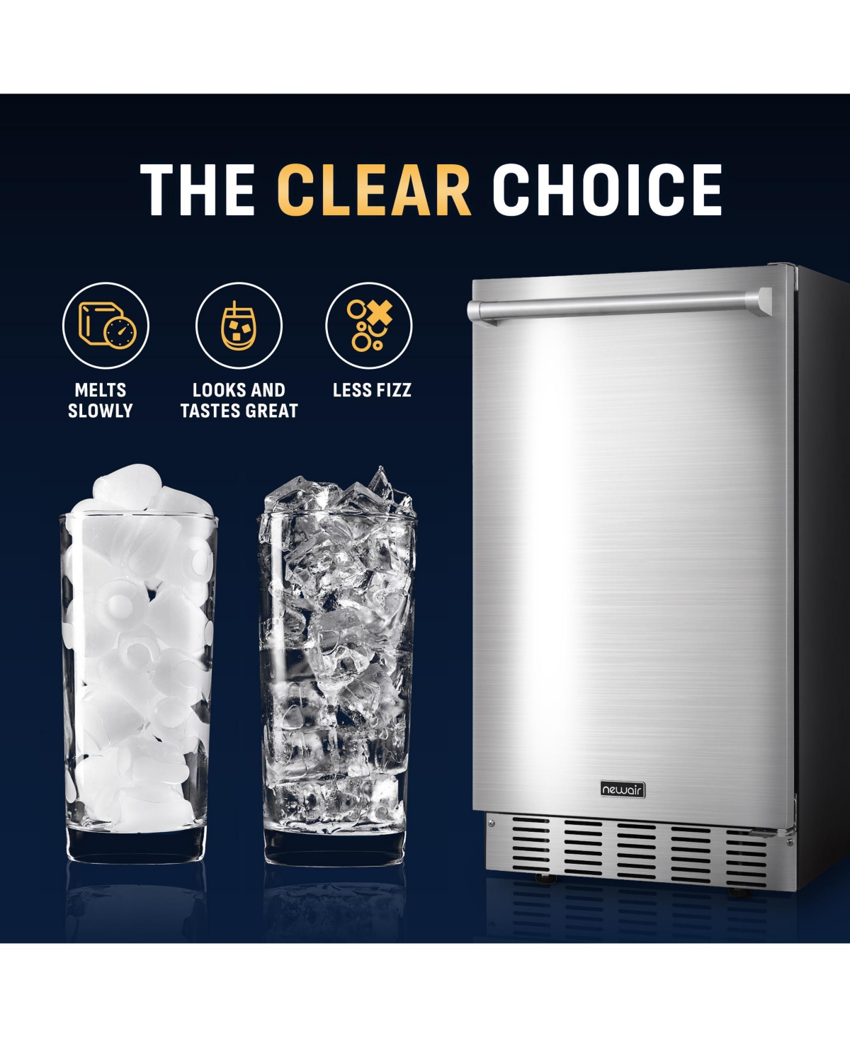 Newair 18" Undercounter Clear Ice Maker, 62-100 lbs