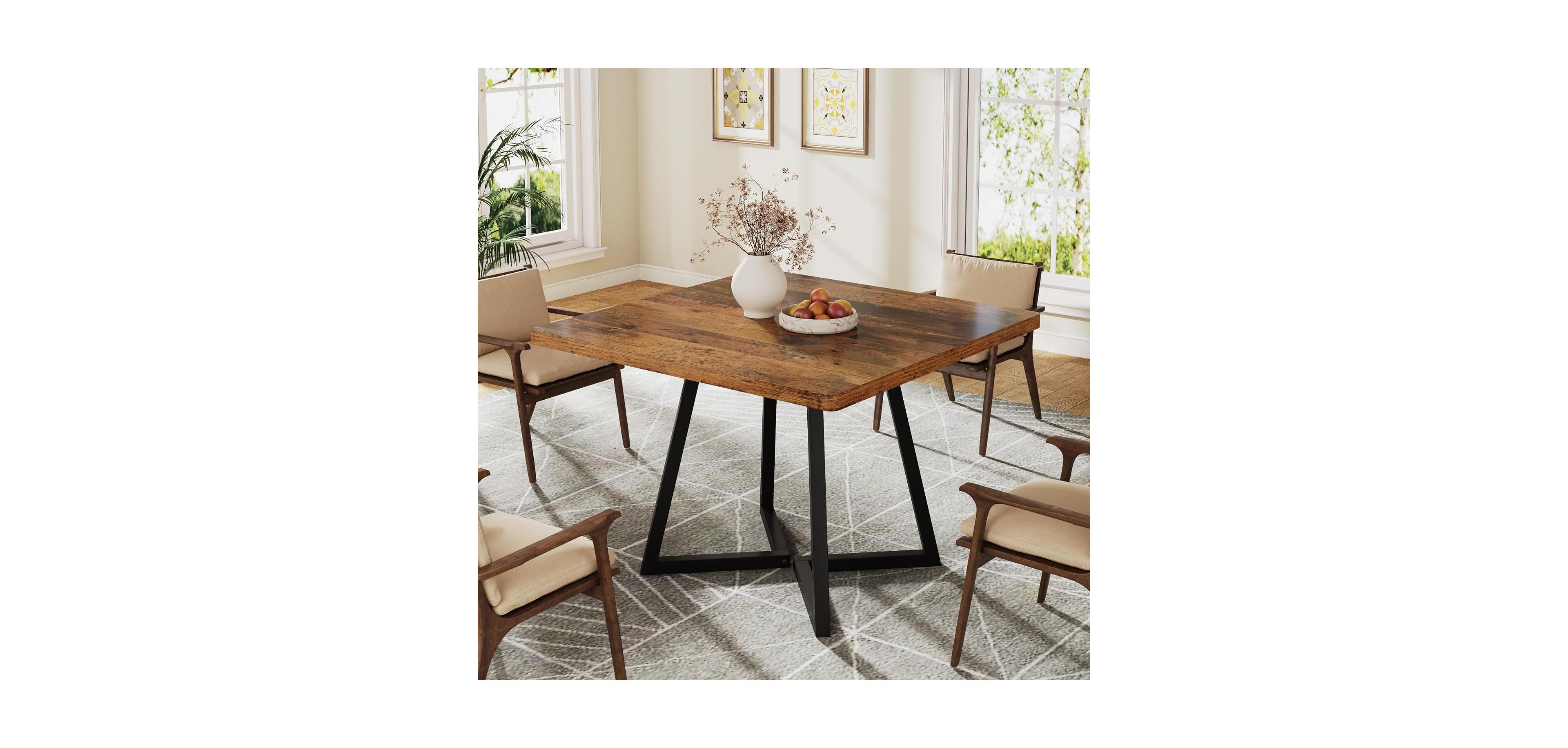 Tribesigns Square Dining Table for 4, 31.5" Industrial Dinner Table