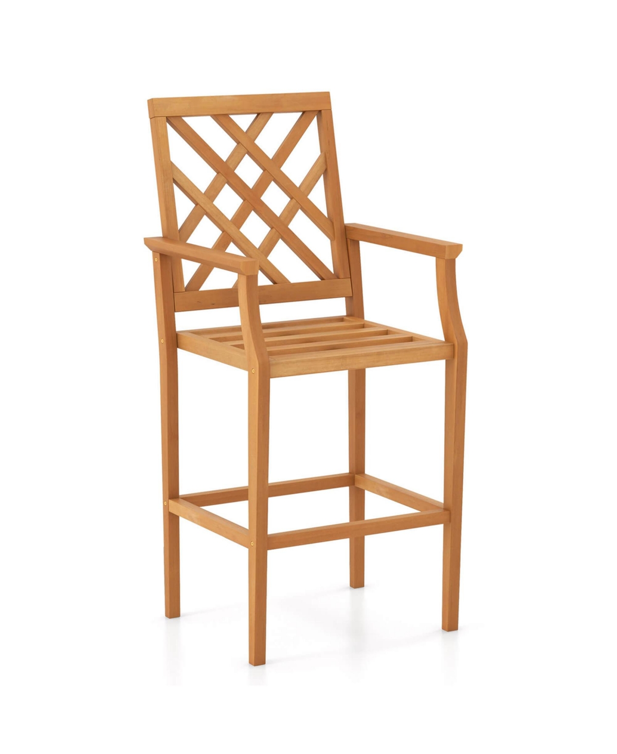 Costway Patio Teak Wood Bar Stool with Ergonomic Backrest Armrests and Footrest