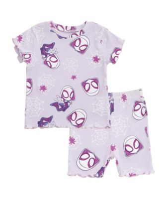 Baby Girls' Ghost-Spider Lettuce-Edge Ribbed-Knit T-Shirt and Shorts, 2-Piece Set