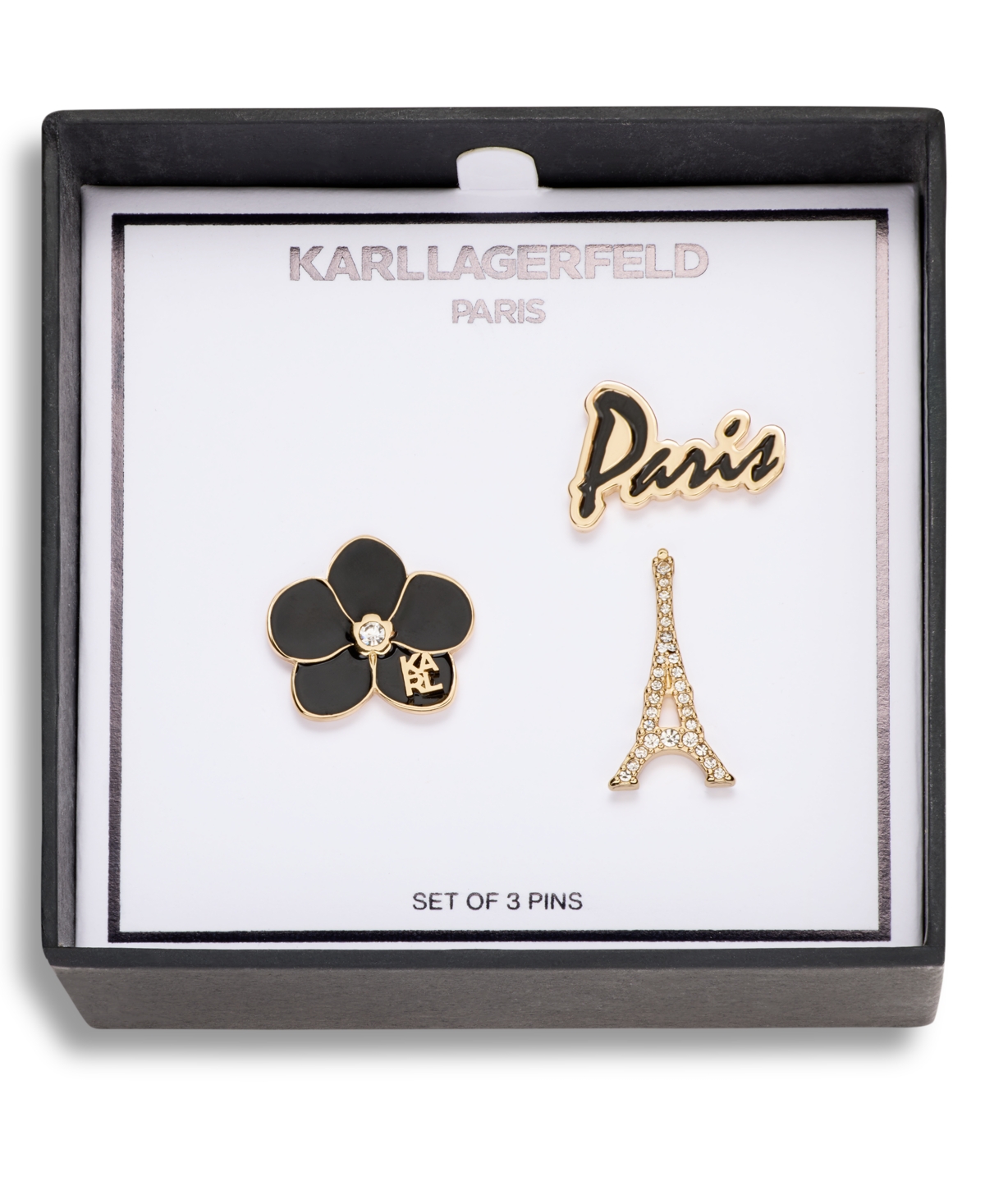Karl Lagerfeld Paris Crystal Gold-Tone Paris Trio Pin Set, 3-Piece Set
