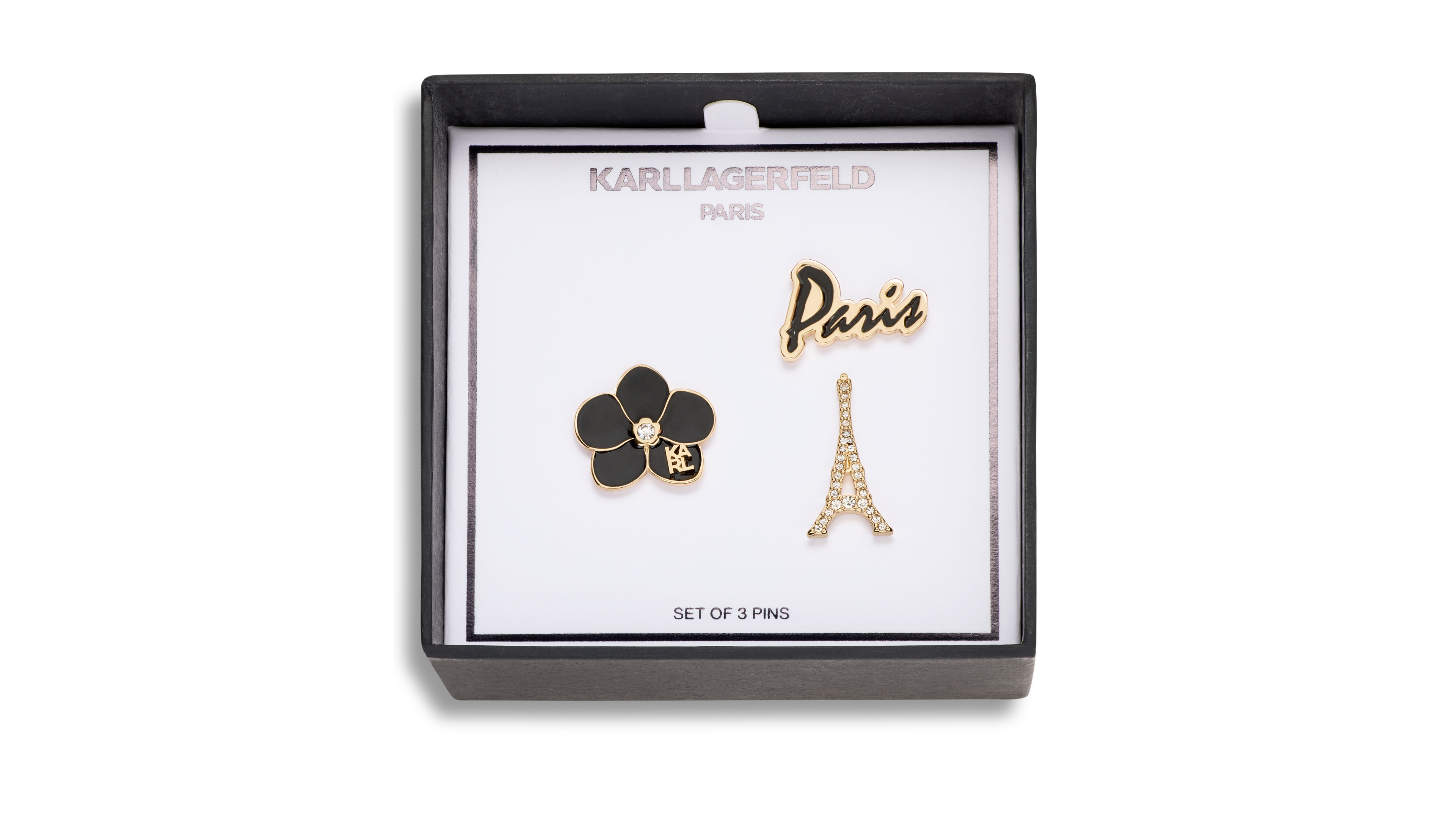 Karl Lagerfeld Paris Crystal Gold-Tone Paris Trio Pin Set, 3-Piece Set
