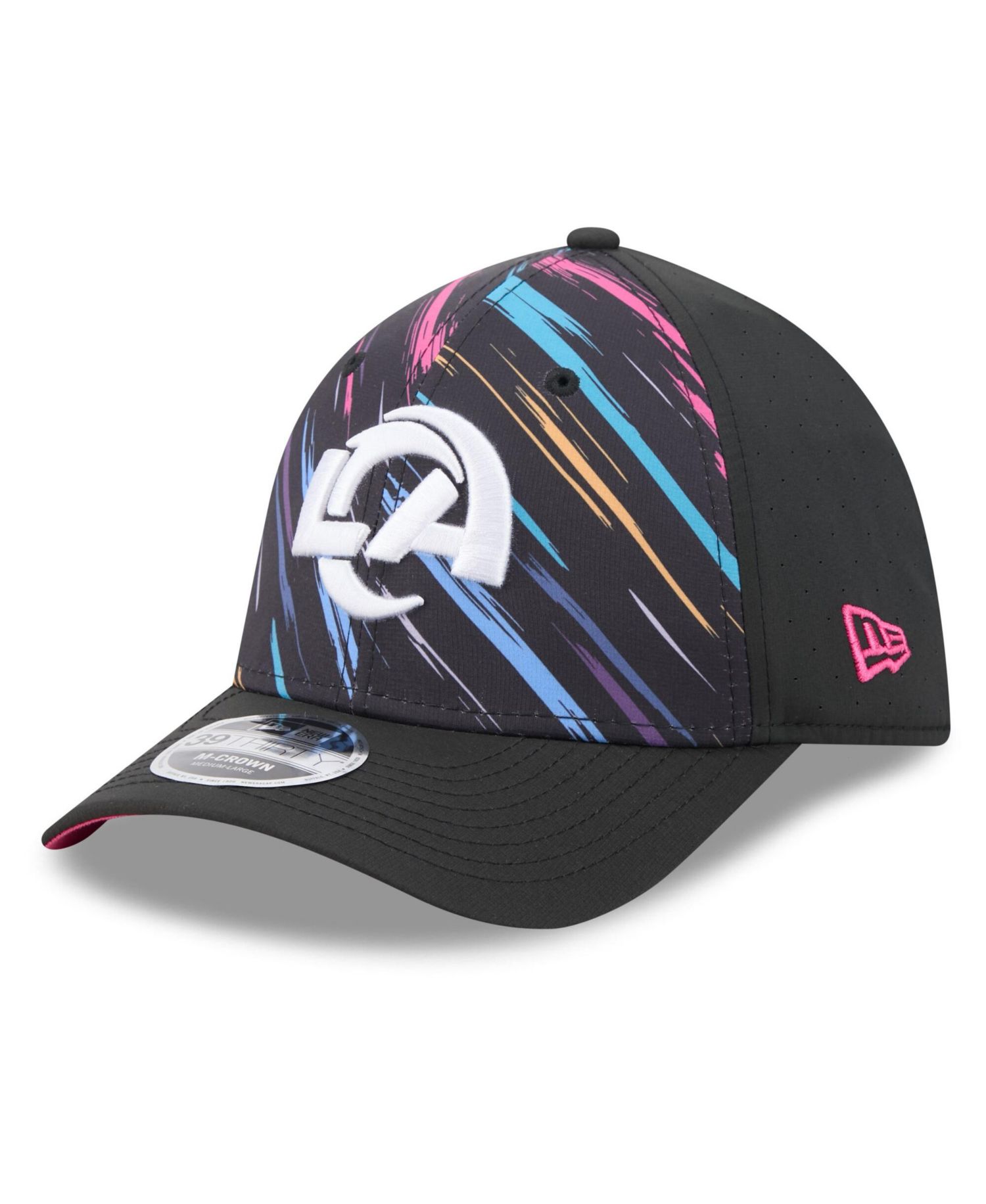 Men's Black Los Angeles Rams 2026 NFL Cruical Catch 39THIRTY M-Crown Stretch Hat