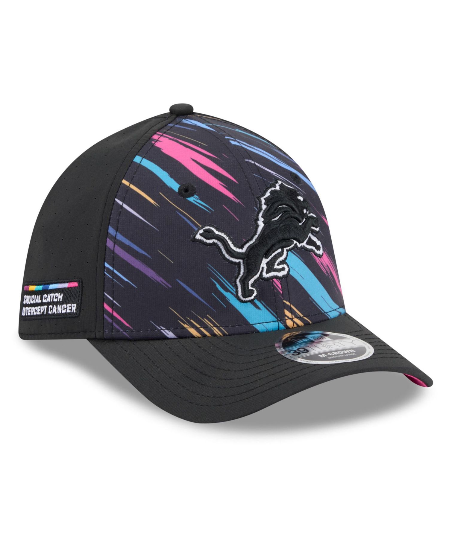 Men's Black Detroit Lions 2026 NFL Cruical Catch 39THIRTY M-Crown Stretch Hat