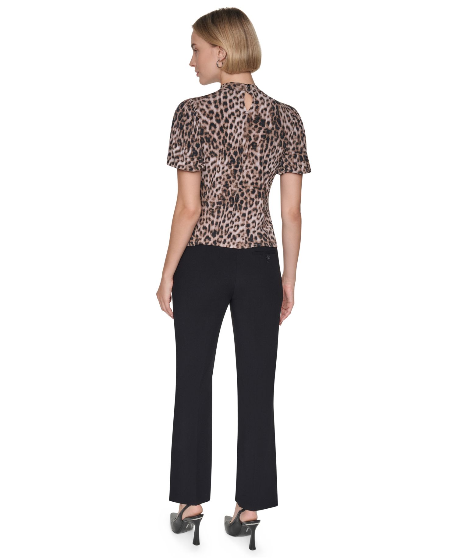 Petite Balloon-Sleeve Keyhole Blouse