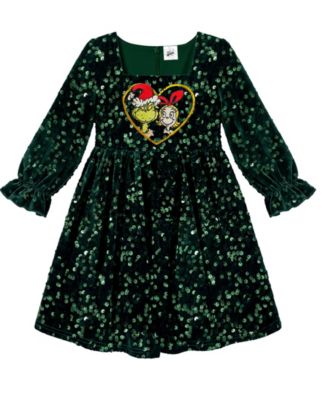 Girls' 2T-6X Long Sleeve A-Line Sequin Dress