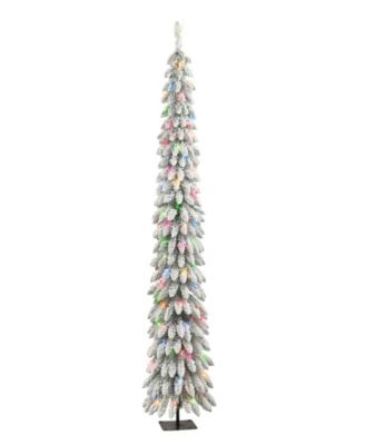 Pre-Lit Flocked Alpine Pencil Christmas Tree Collection