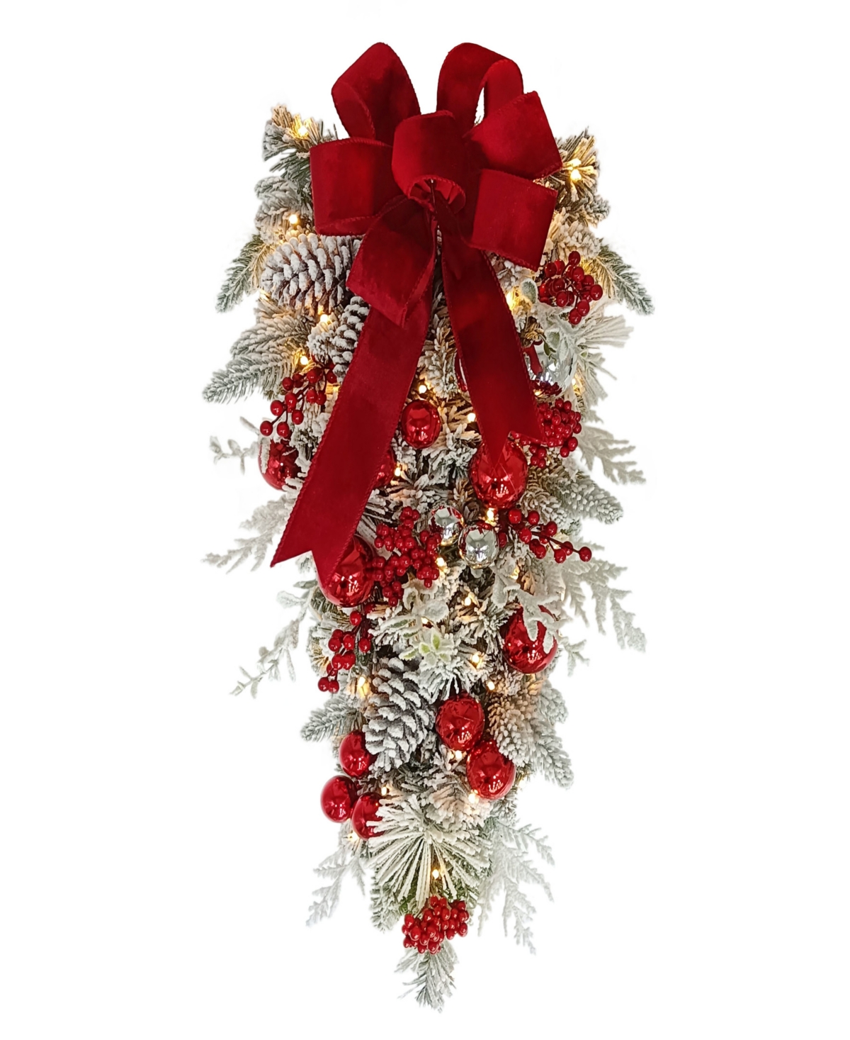 Puleo International 28" Pre-Lit Flocked Decorated Swag