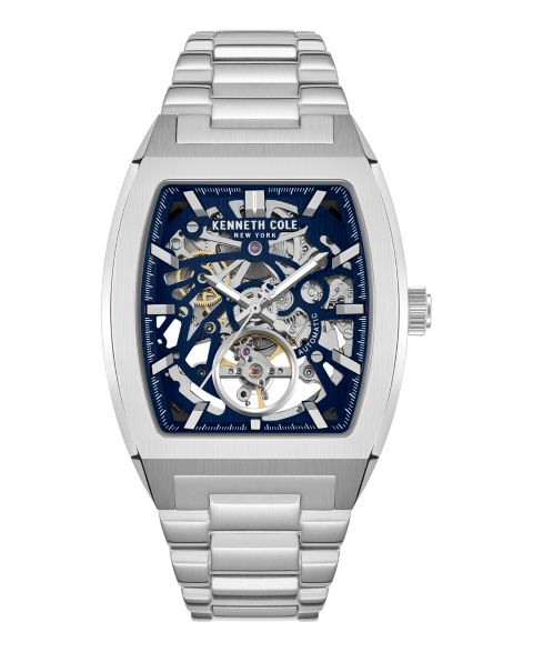 Мужские часы Kenneth Cole New York Automatic Skeleton Milford Silver-Tone Stainless Steel 40x52.5mm