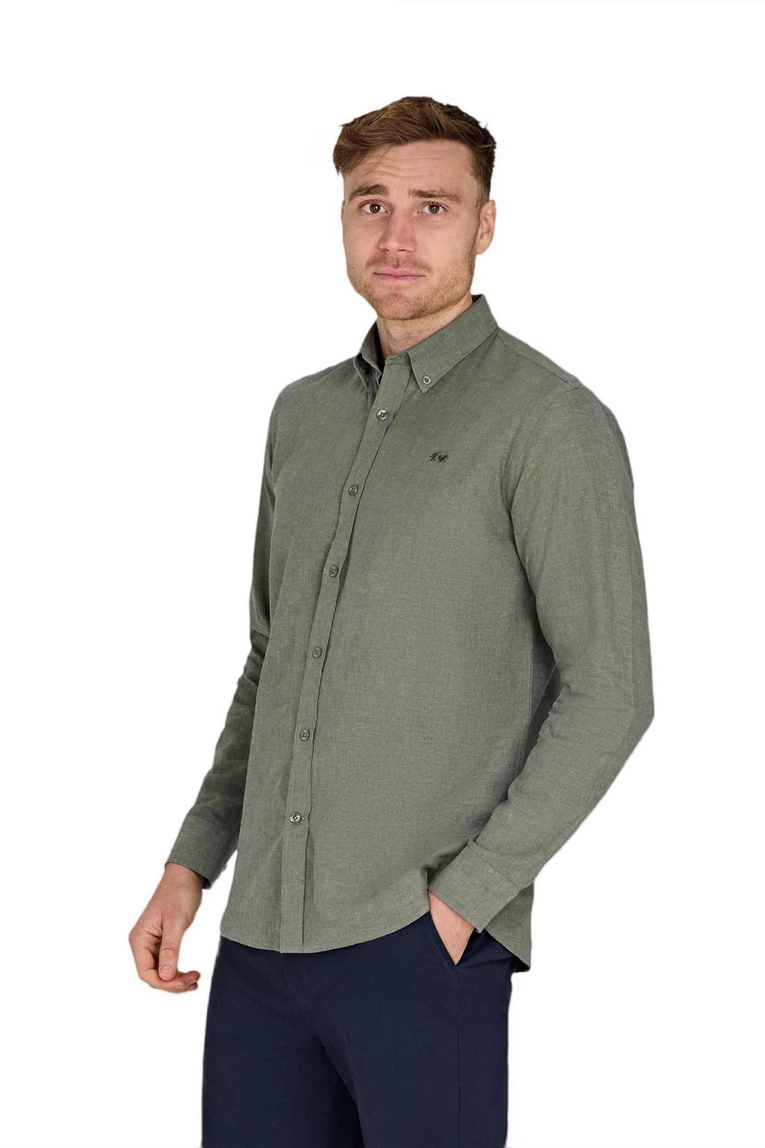 Men's Classic Long-Sleeve Linen-Blend Shirt