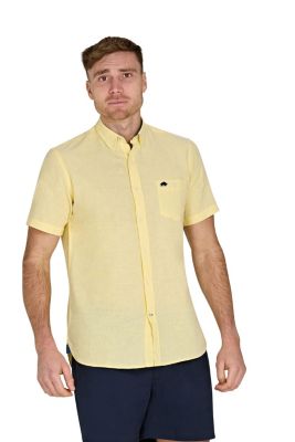 Men's Short-Sleeve Linen-Blend Button-Down Collar Shirt