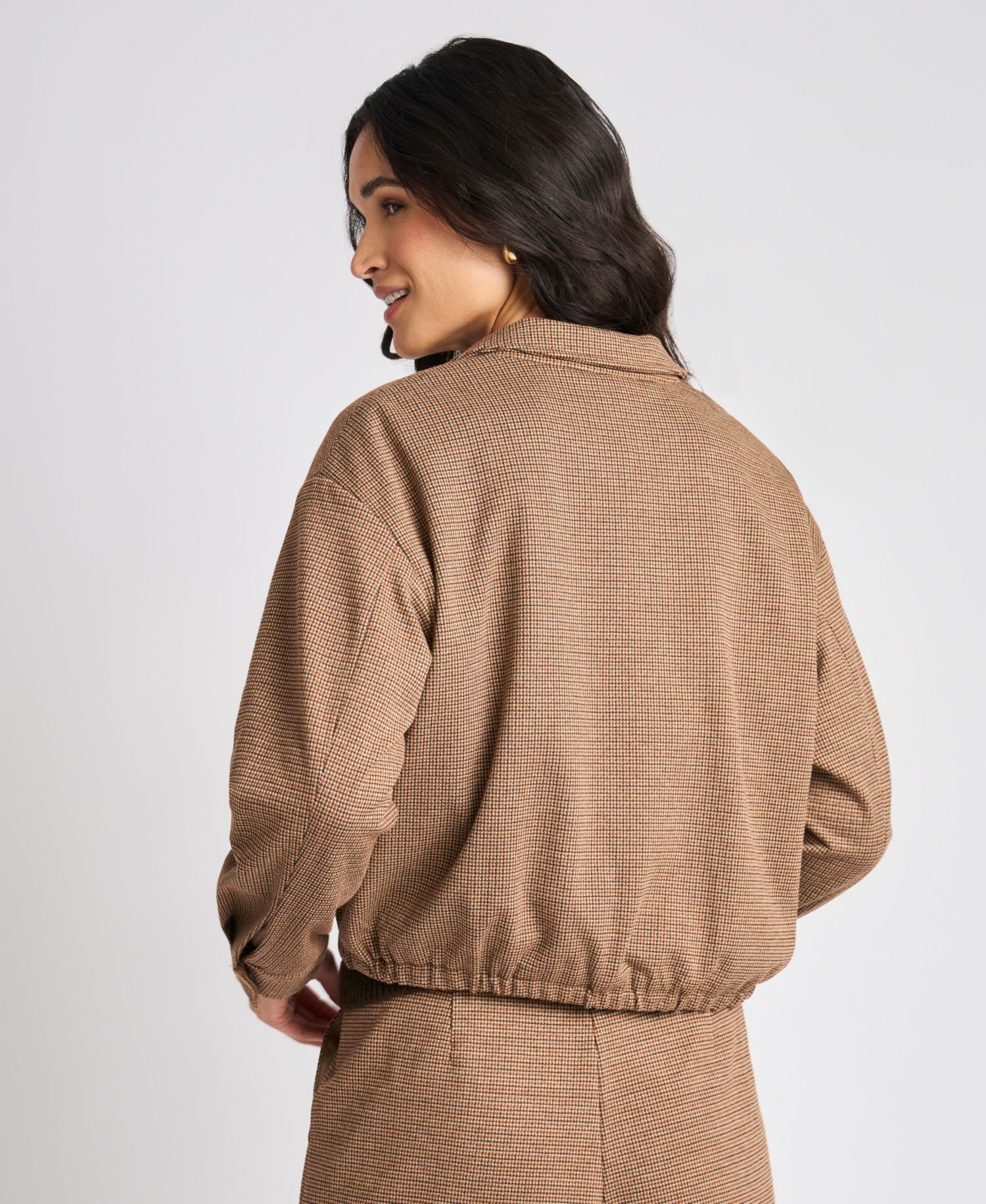 Women's Collared Bubble Front Waffle-Knit Bomber Zip Jacket