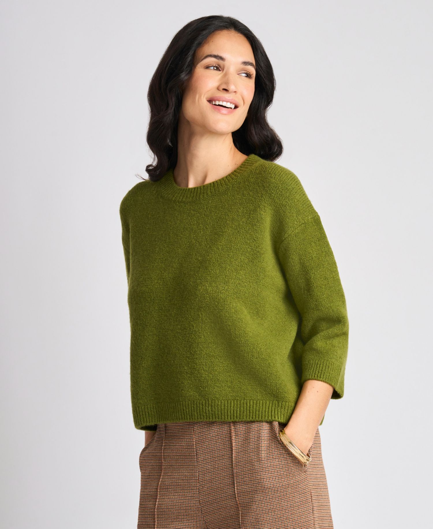 Women's 3/4-Sleeve Crewneck Pullover Sweater