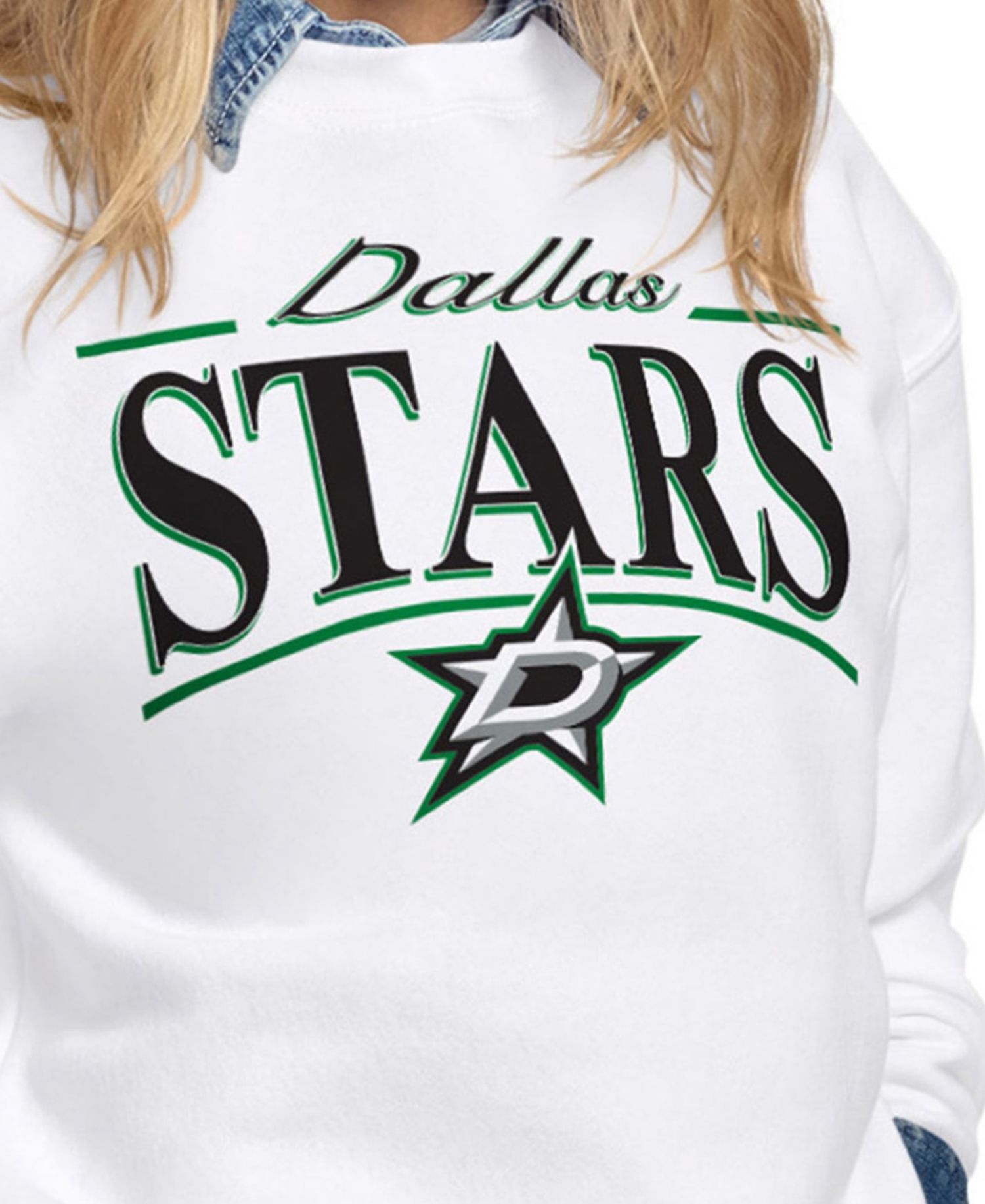 Women's White Dallas Stars Arch Stripe Fleece Sweatshirt