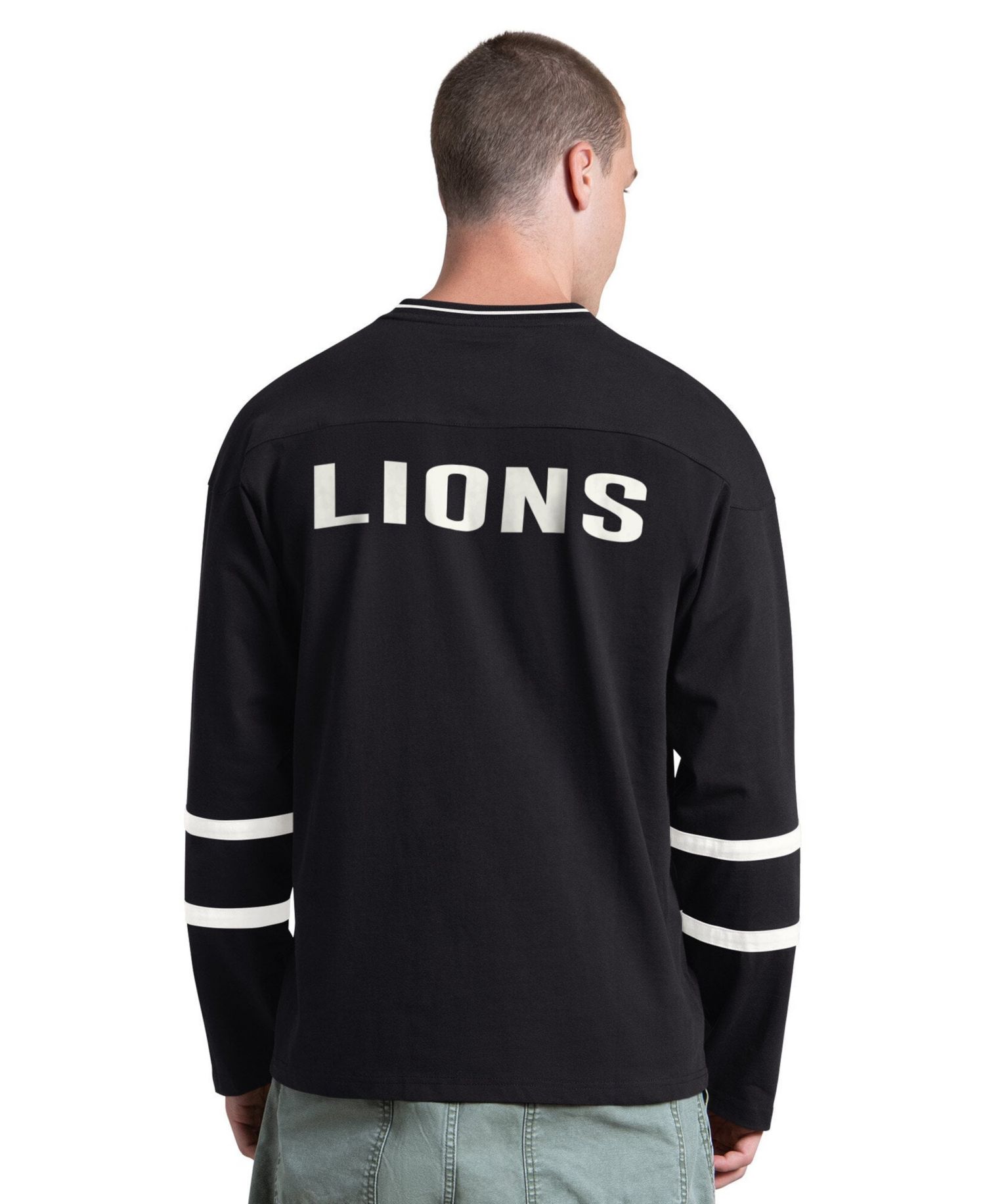 Men's Black/White Detroit Lions Lineup Long Sleeve T-Shirt