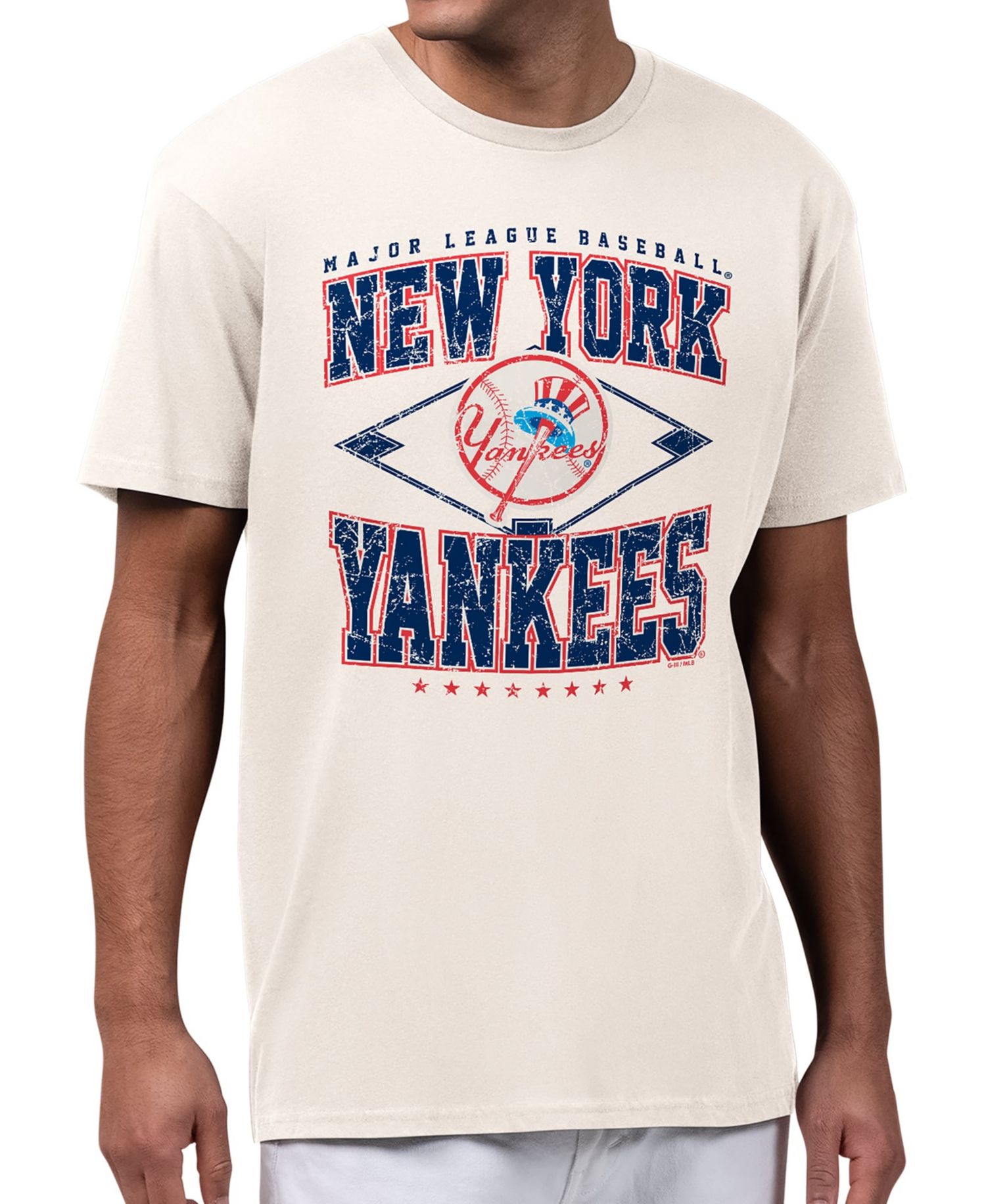 Men's Cream New York Yankees Distressed Cooperstown Diamond T-Shirt