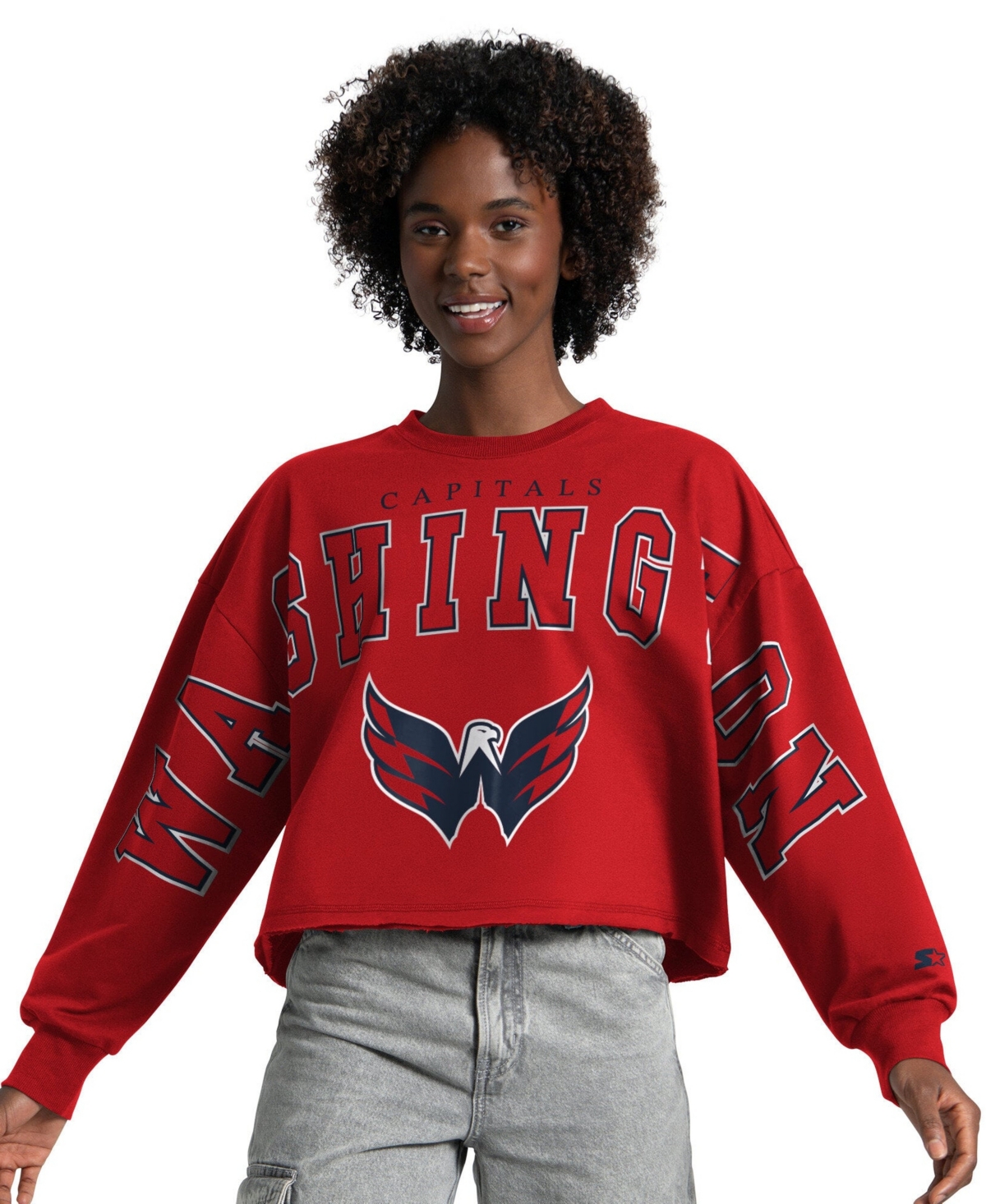Starter Women's Bleachers Carolina Hurricanes Oversized Cropped Crewneck Sweatshirt In Red