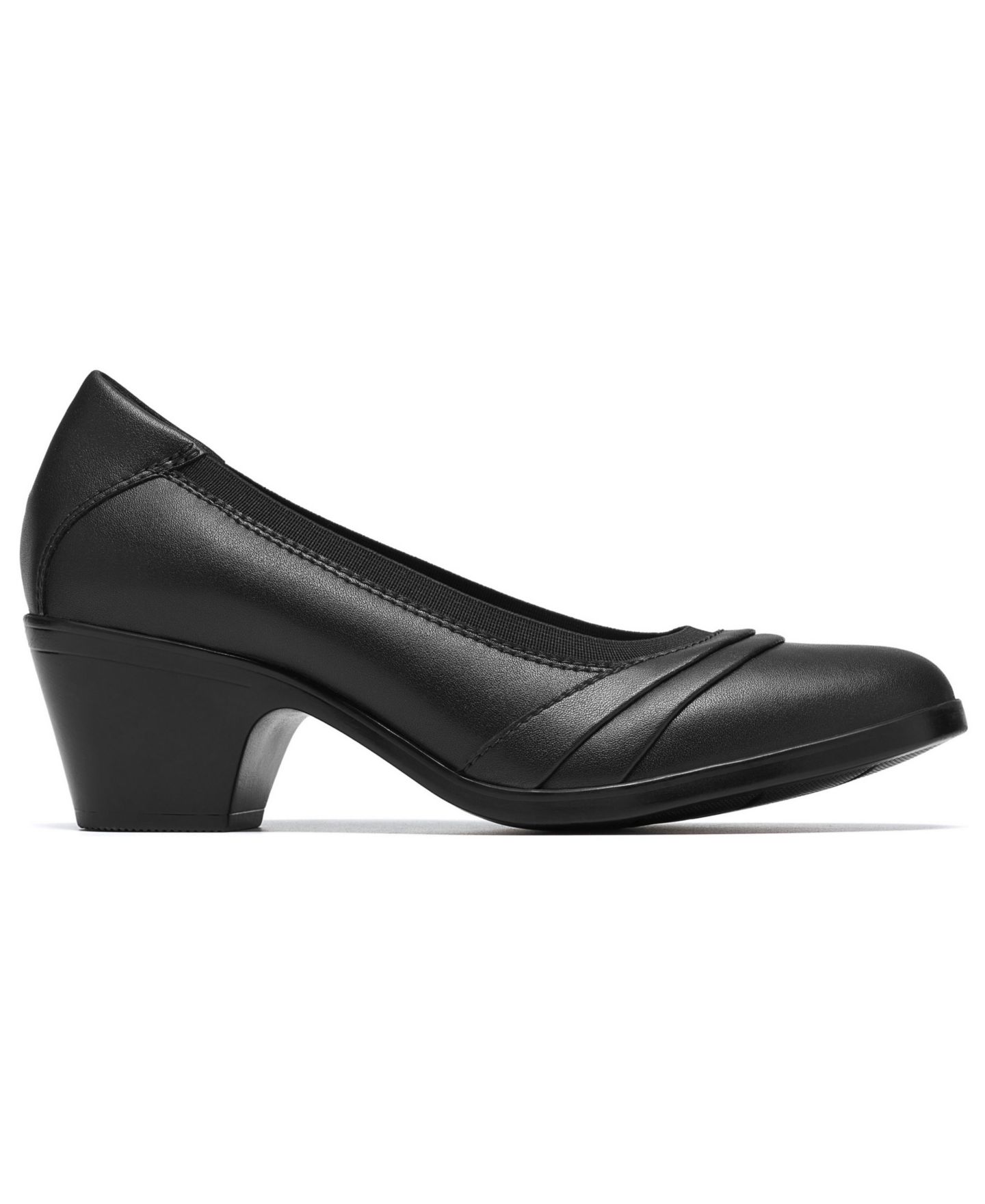 Женские туфли Clarks Emily 2 Gracie Block Heel Round Toe Leather Pumps, цвет: Чёрный кожаный — фото 2