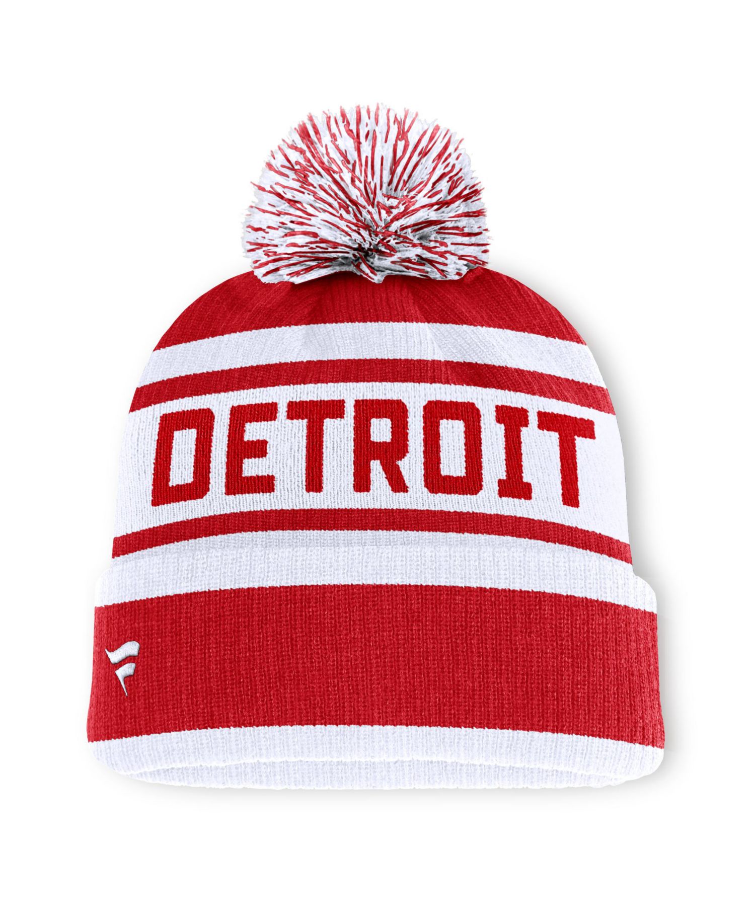 Men's Red/White Detroit Red Wings Fundamental Cuffed Knit Hat with Pom