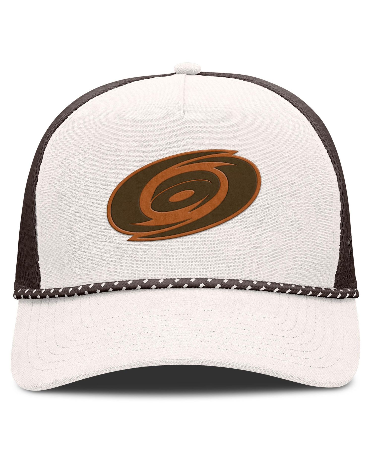 Men's Cream/Brown Carolina Hurricanes Level Up Bronco Rope A-Frame Trucker Adjustable Hat