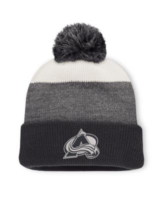 Men's Black/Light Beige Colorado Avalanche Monochrome Cuffed Knit Hat with Pom