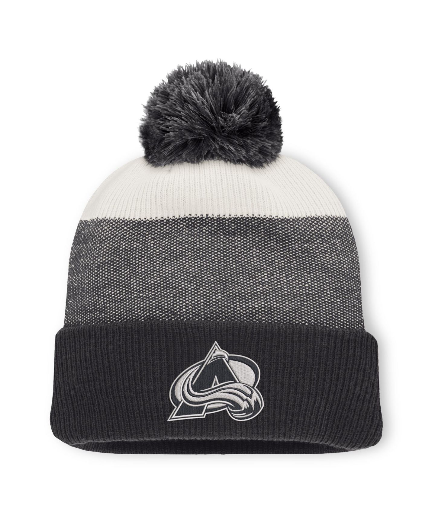 Мужская шапка Fanatics Black/Light Beige Colorado Avalanche Monochrome Cuffed Knit Hat with Pom — фото 1