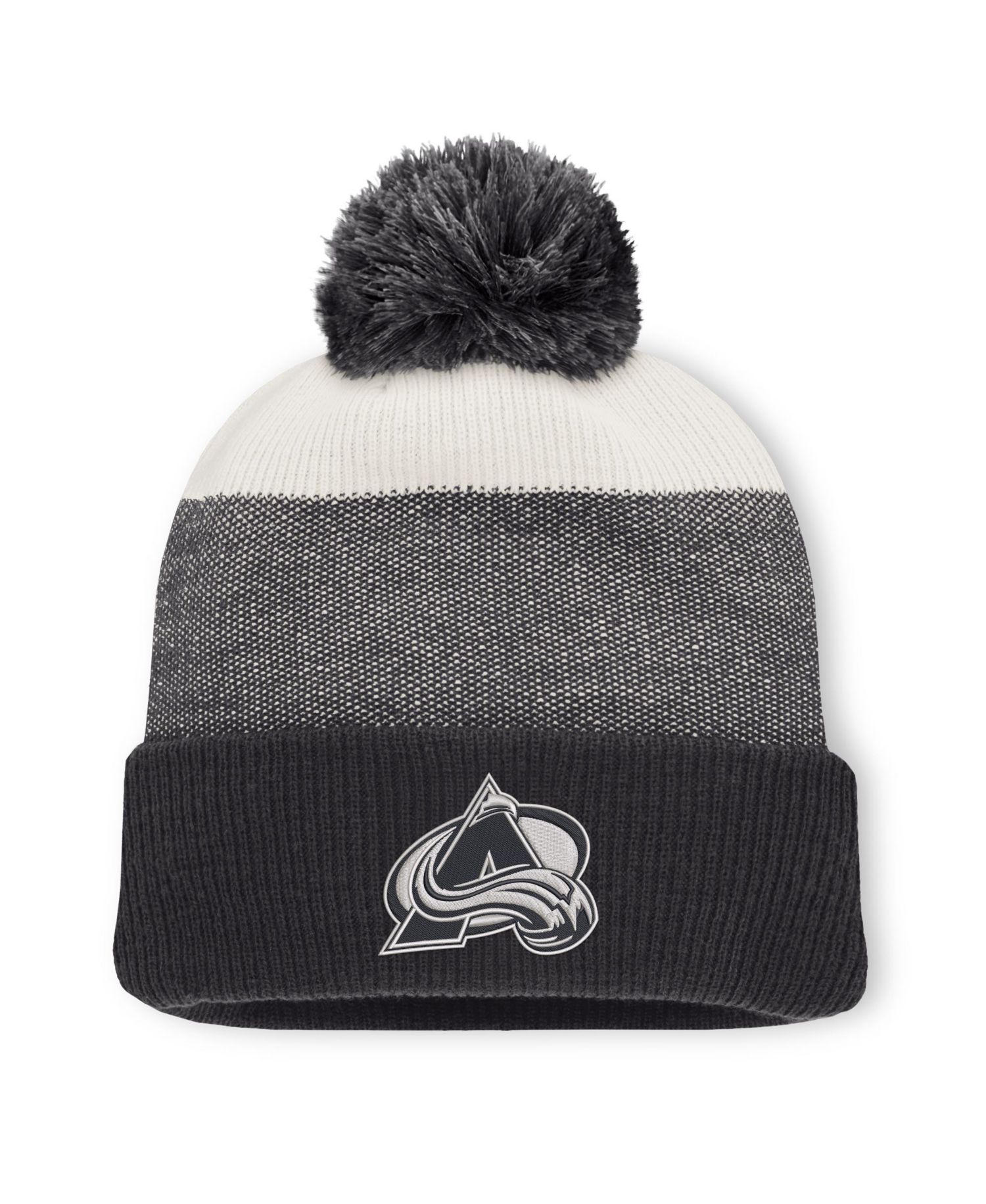 Men's Black/Light Beige Colorado Avalanche Monochrome Cuffed Knit Hat with Pom