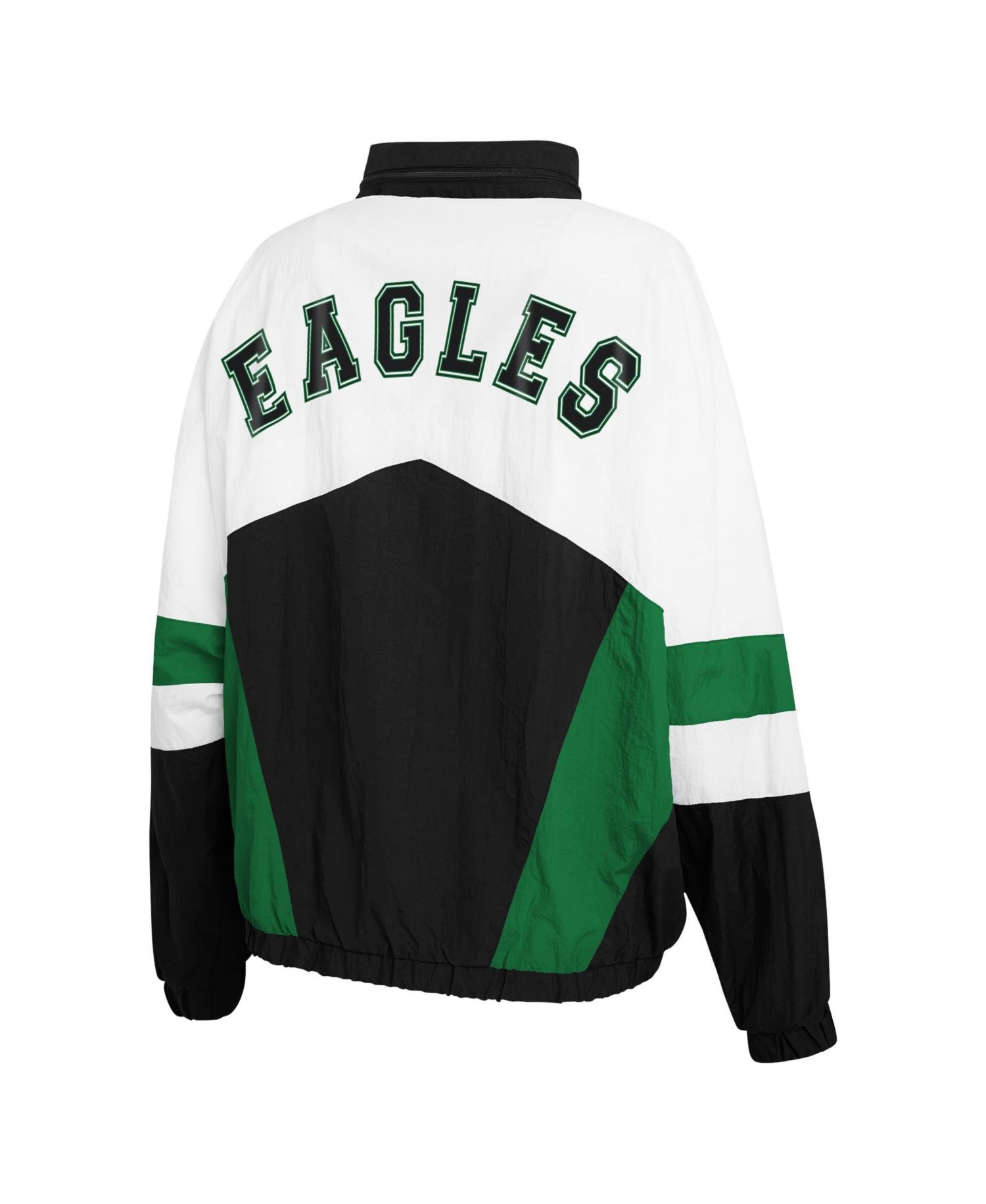 Women's White/Black Philadelphia Eagles Throwback Crinkle Full-Snap Hooded Windbreaker Jacket