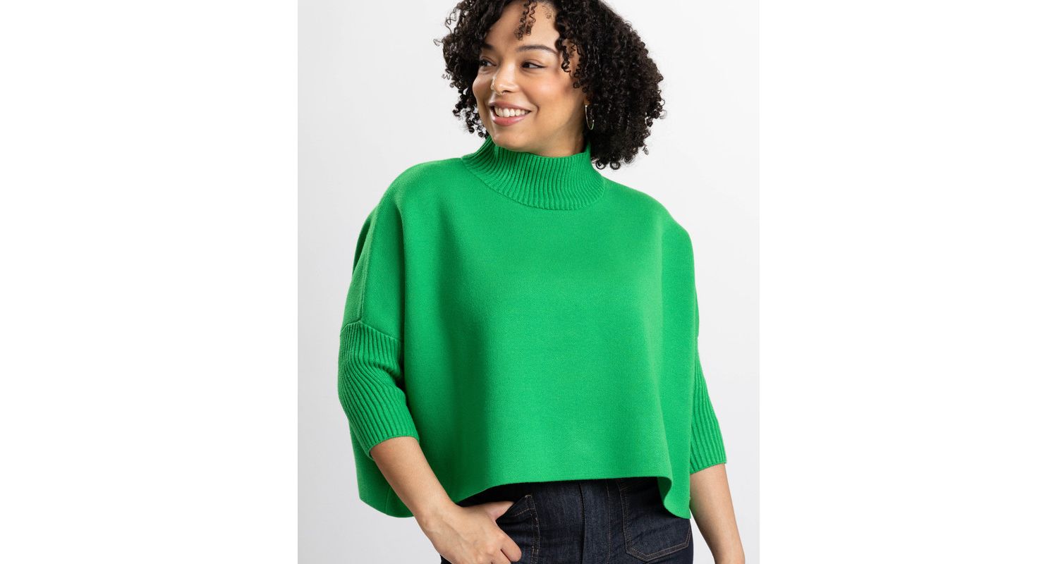 Women's Jordan Turtleneck Cropped 3/4-Length Sleeves Sweater