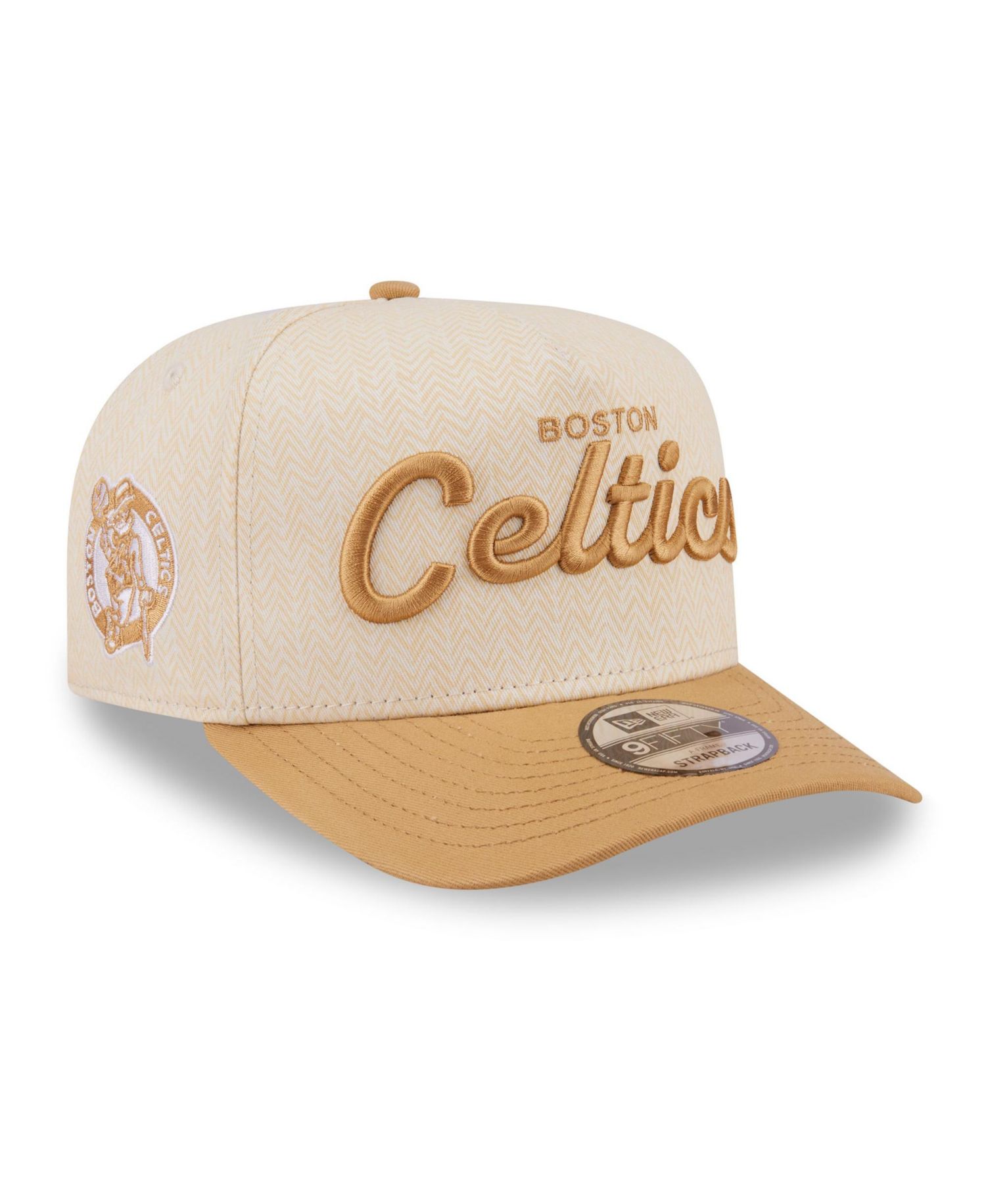 Men's Cream Boston Celtics Herringbone 9FIFTY A-Frame Snapback Hat