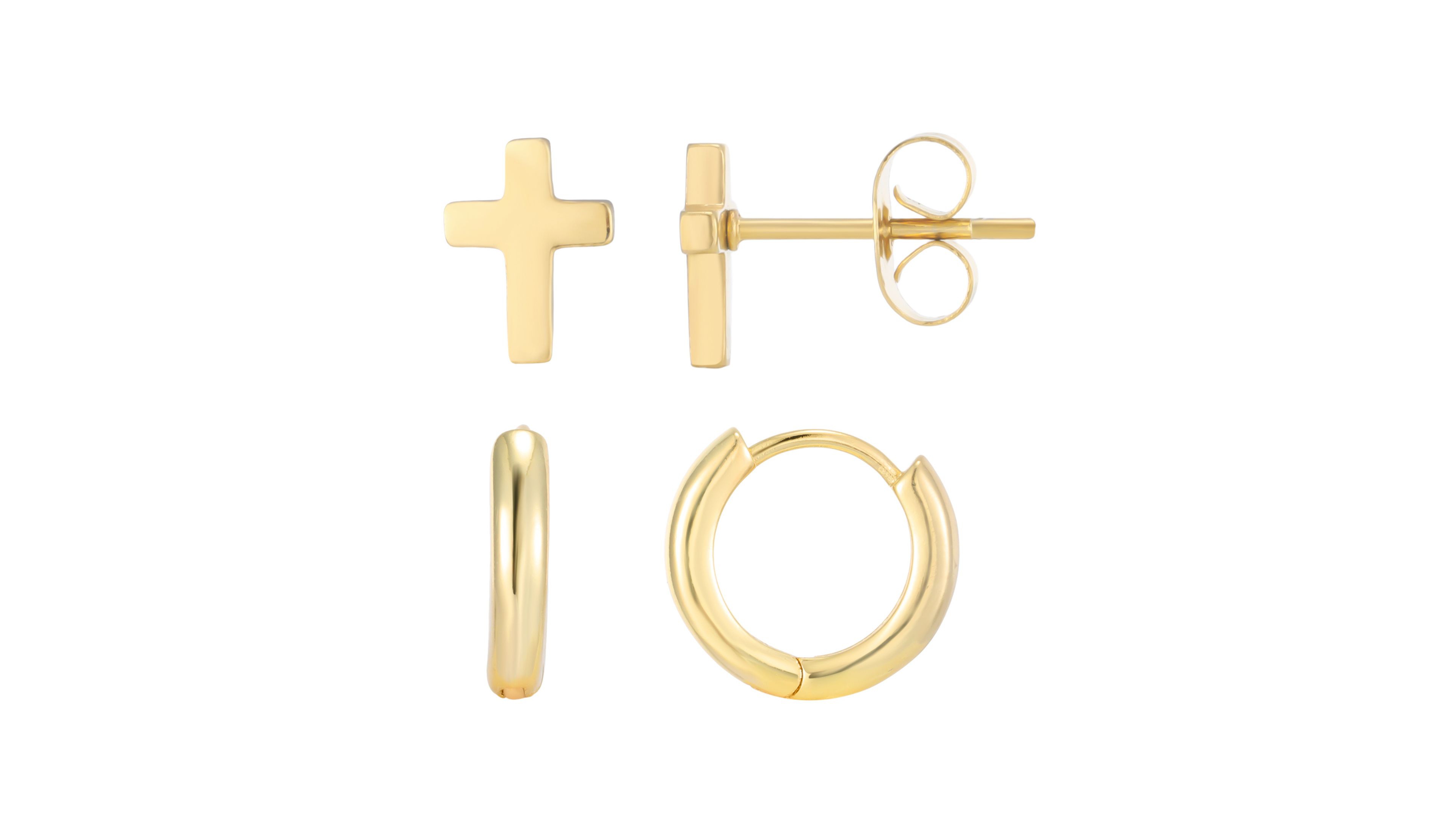 Adornia Men's Gold-Tone Cross Hoop Stud Earrings