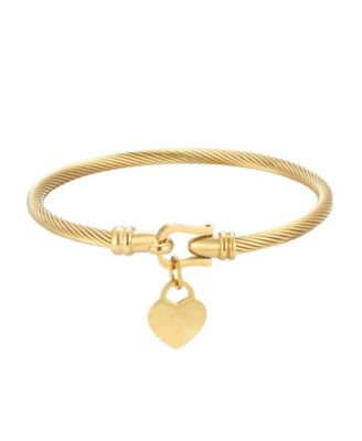 Gold-Tone Heart Charm Cable Knit Cuff Bracelet