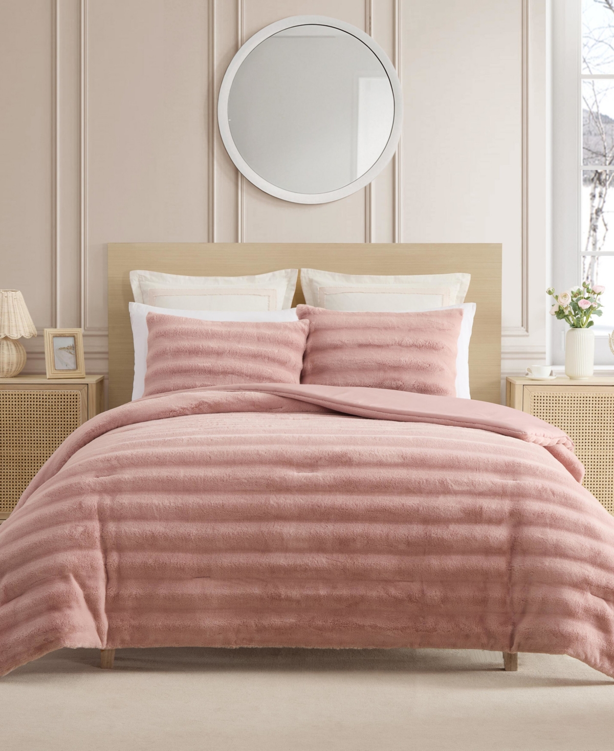 Laura Ashley Cloud Solid Faux Fur 2-Piece Comforter Set, Twin