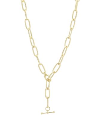 Gold-Tone Paperclip Chain Toggle Clasp Lariat Necklace