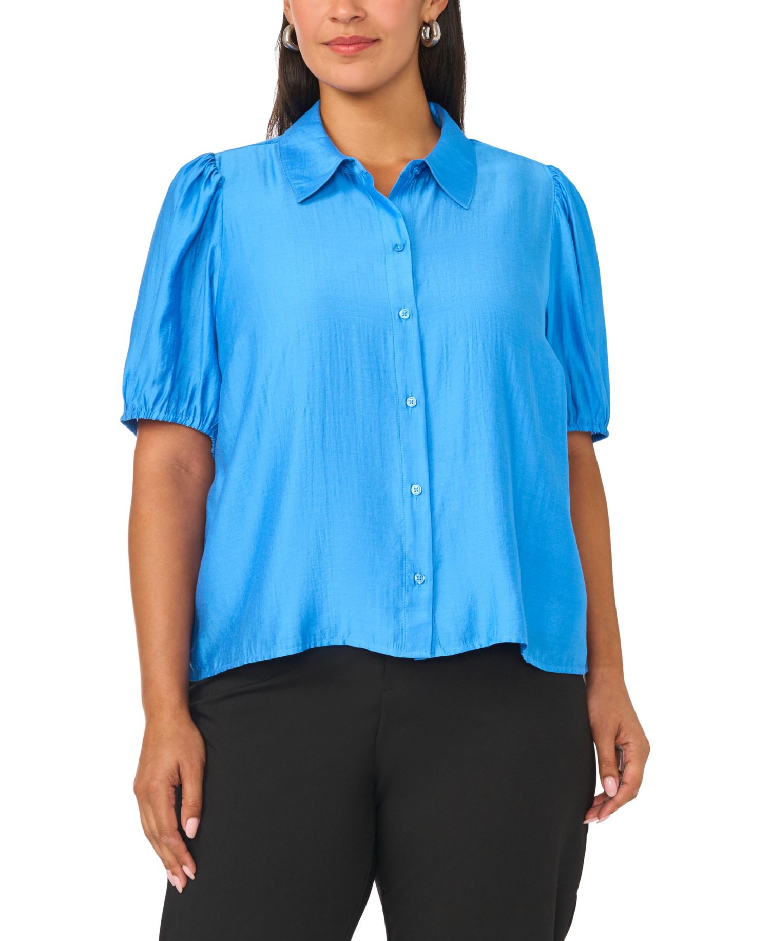 Plus Size Puff-Sleeve Work Blouse