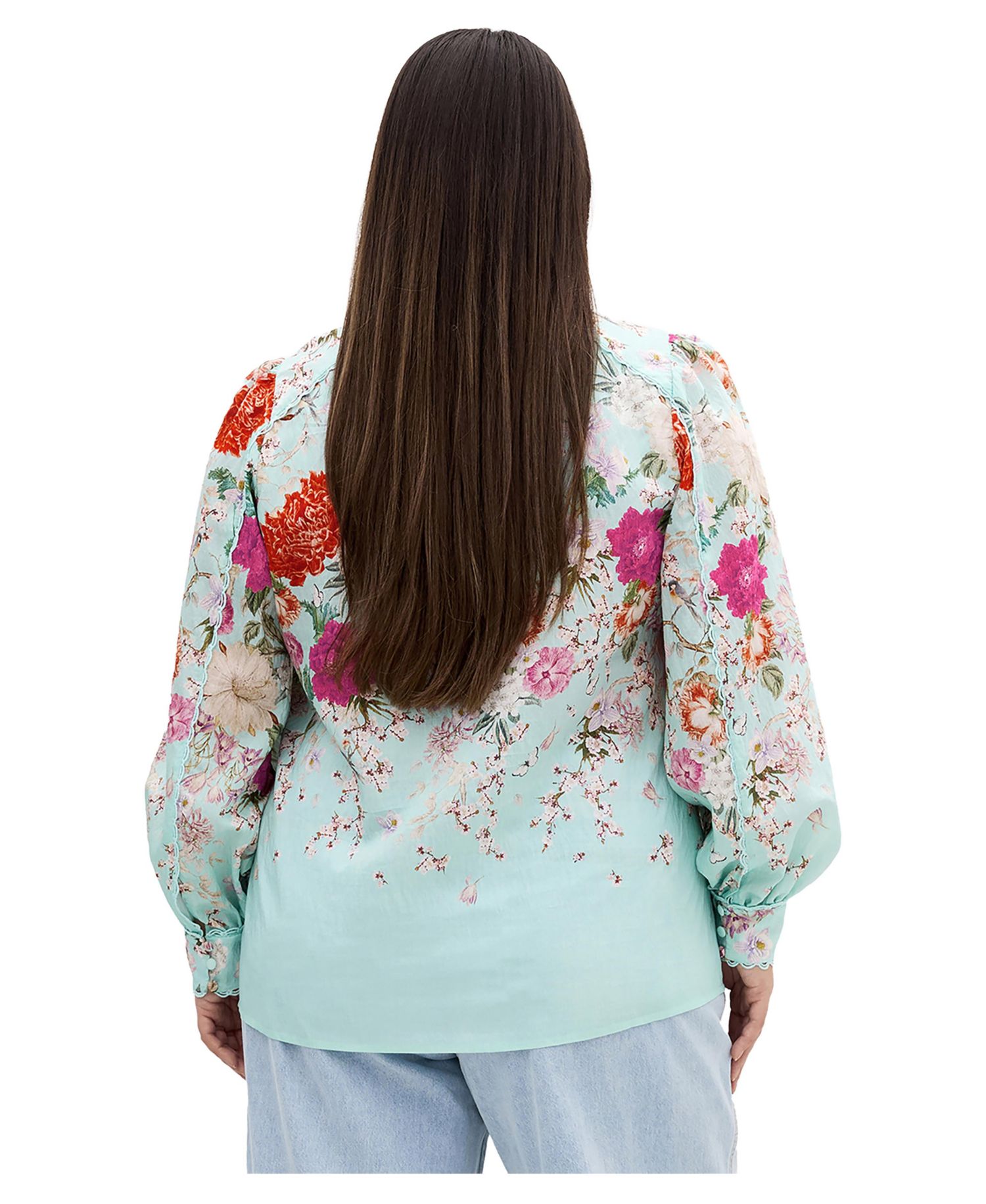 Plus Size Gianna Floral-Print High-Scallop-Trim Blouse