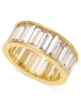 Silver-Tone Cubic Zirconia Crystal Baguette Ring